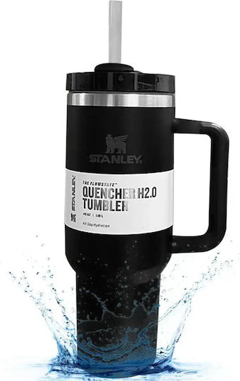 Stanley Quencher H2.0 FlowState Handled Tumbler Θερμός Ανοξείδωτο BPA Free 1.18lt Black με Καλαμάκι και Λαβή