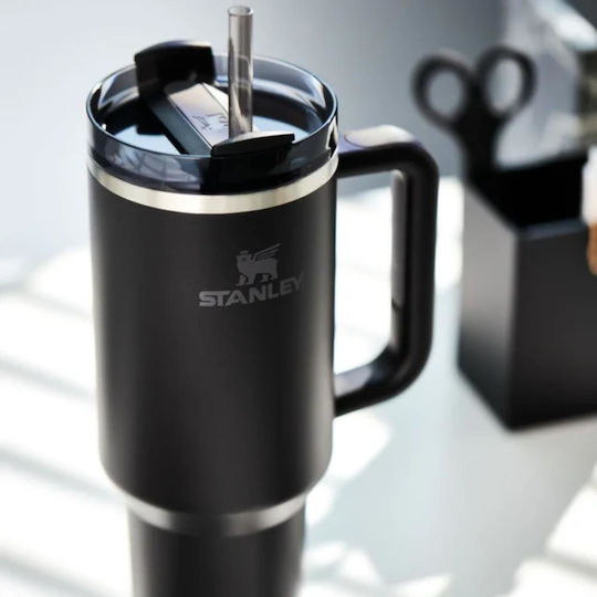 Stanley Quencher H2.0 FlowState Handled Tumbler Θερμός Ανοξείδωτο BPA Free 1.18lt Black με Καλαμάκι και Λαβή