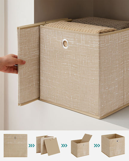 Songmics Fabric Storage Box with Lid Beige 30x30x30cm 6 Pieces