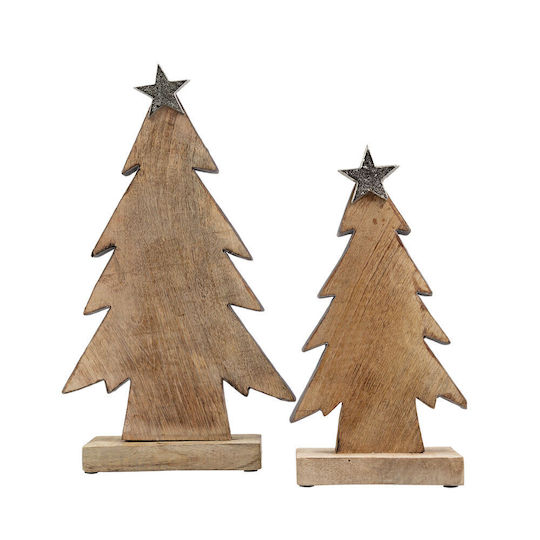 Natale Коледна Украса Елха 24x8x41 Дървено Натурално Сива Комплект 2 Бройки 018214 Дърво