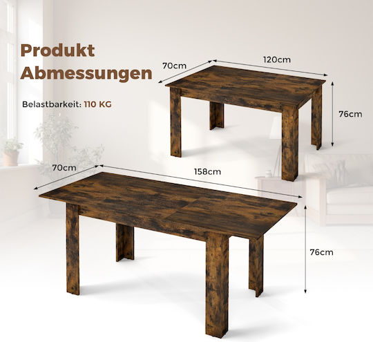 Masă Extensibilă Pentru Bucătărie Metalică Rustic Maro 76(+38)x158x70cm
