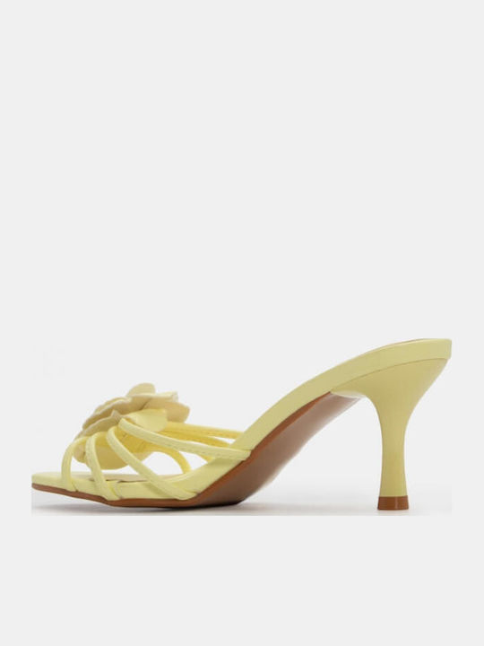 Women's Mules with Thin High Heel in Yellow Color