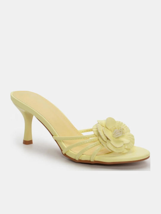 Women's Mules with Thin High Heel in Yellow Color