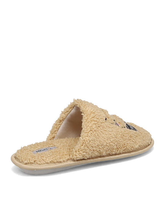 Winter Women's Slippers with Fur Beige