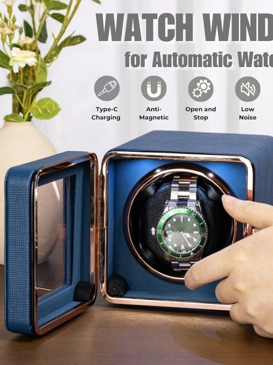 Cutie Automată de Întors Ceasuri Iuni Întorcător Ceas Material Piele Ecologică Albastră