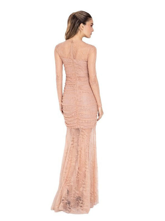 Maxi Dress for Wedding Christening Drape with Lace Pink