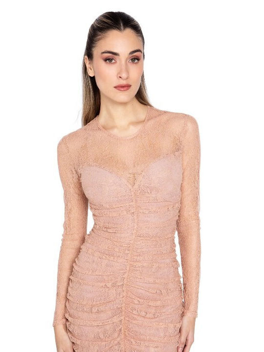 Maxi Dress for Wedding Christening Drape with Lace Pink