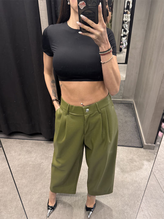 Damen Stoff Hose mit Gummizug Green