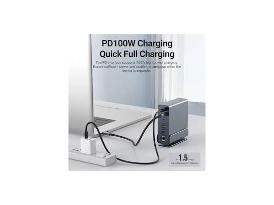 Nordic USB-C Docking Station mit HDMI/DisplayPort 4K PD Ethernet und Verbindung 3 Monitore Gray (DOCK-221)