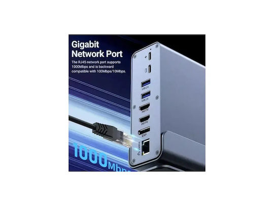Nordic USB-C Docking Station mit HDMI/DisplayPort 4K PD Ethernet und Verbindung 3 Monitore Gray (DOCK-221)