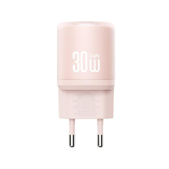 XO Зарядно без кабел с USB-A порт и USB-C порт 30W Quick Charge 3.0 Розов (L151)