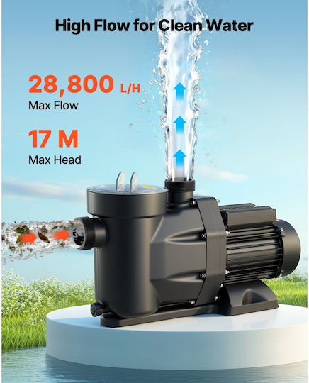 Vevor Pompa De Apă Pentru Piscină Cu Filtru Cu O Singură Fază Cu Alimentare Maximă 28800 Lt/h