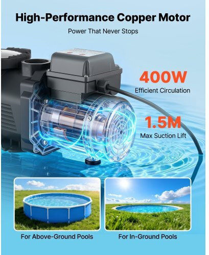 Vevor Single-Phase Pool Water Pump Filter With Maximum Supply 11100 Lt/h