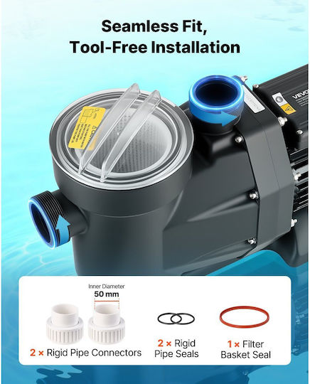 Vevor Pompa De Apă Pentru Piscină Cu Filtru Cu O Singură Fază Cu Alimentare Maximă 28800 Lt/h