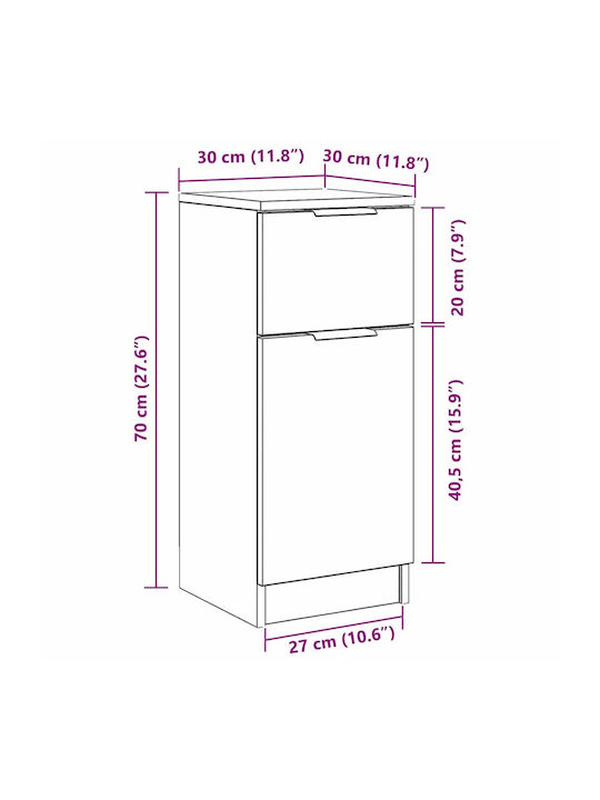 Ντουλάπι Σαλονιού από Ξύλο Μαύρο Δρυς 30x30x70cm