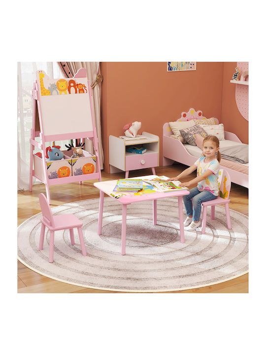 Kids Table and Chairs Set for Painting made of Wood Pink Aiyaplay