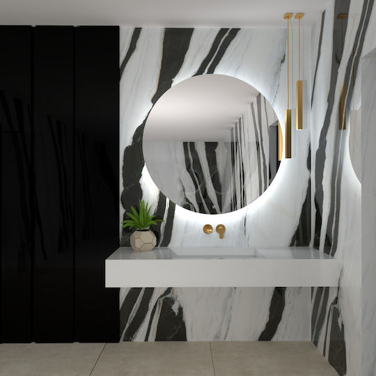 Bronze Art Στρογγυλός Καθρέπτης Μπάνιου Led Αφής από Μέταλλο 80x80cm Μπρονζέ