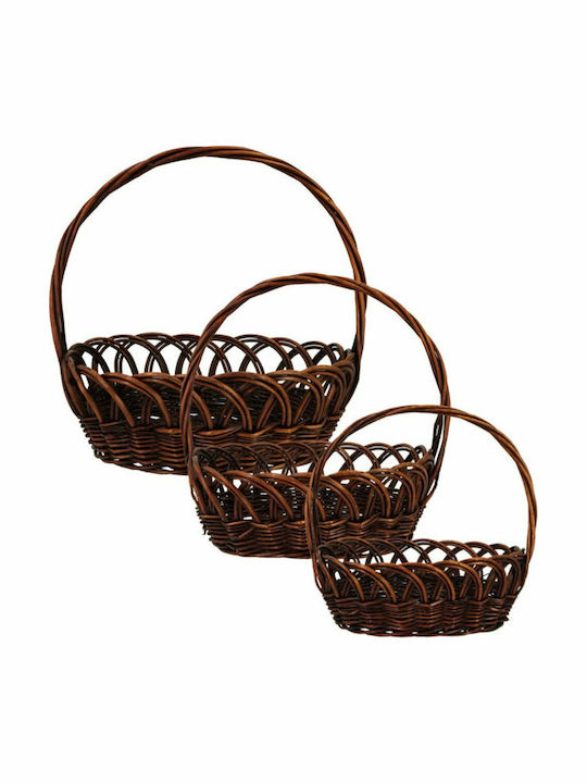 Καλαθια Ψαθινα Σετ/3 Καφε Οβαλ 47x36x44 42x32x41 36x26x34cm 10/σακ