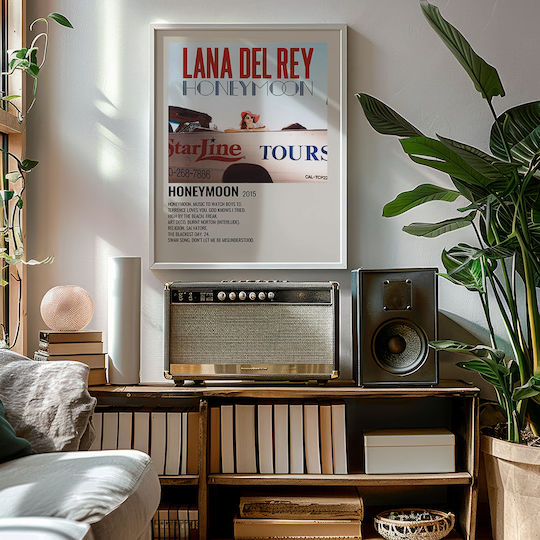 Music Poster Honeymoon Lana Del Rey Ms525 21cm X 30cm Λευκή Ξύλινη Κορνίζα