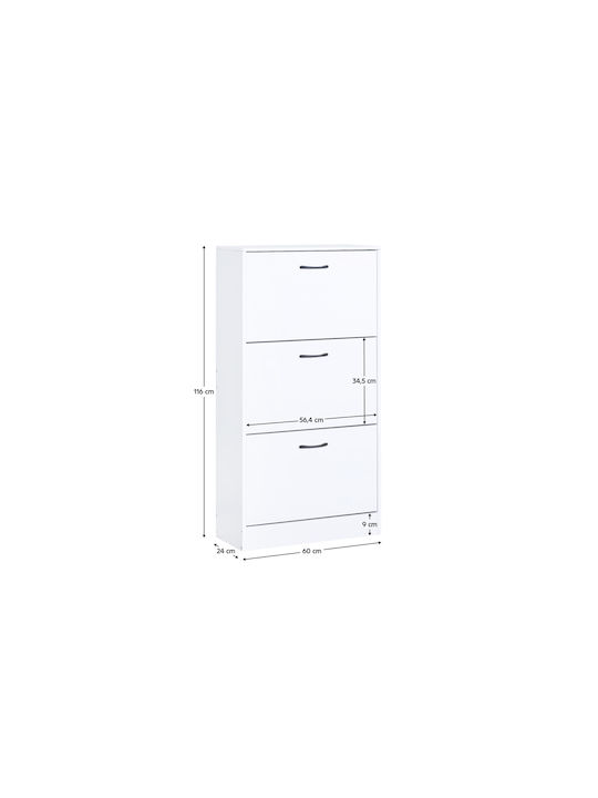 Wooden Shoe Organizer Zefiros 3 Doors White 60x24x116cm MDF Melamine