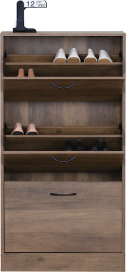 Παπουτσοθήκη Ξύλινη Zefiros 3 Πόρτες Walnut 60x24x116εκ Mdf Μελαμίνη