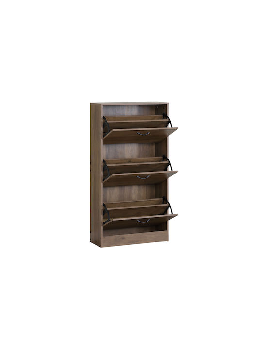 Wooden Shoe Organizer Zefiros 3 Doors Walnut 60x24x116cm MDF Melamine