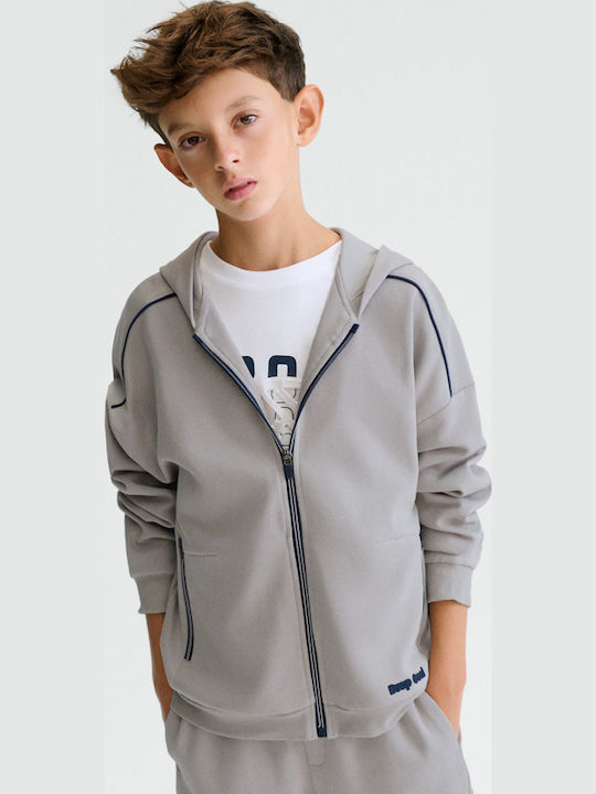 Kids Sweatshirt Cardigan With Hood And Pockets Grey