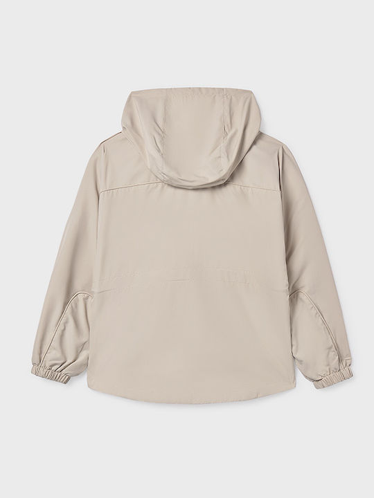 Kids Casual Short Windproof Jacket with Hood Beige Skoro