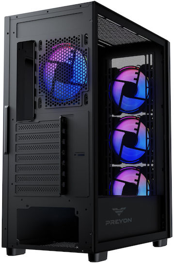 Preyon Nest Aero Gaming Full Tower Κουτί Υπολογιστή με Πλαϊνό Παράθυρο και ARGB Φωτισμό Μαύρο