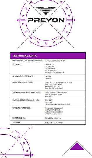 Preyon Nest Aero Gaming Full Tower Κουτί Υπολογιστή με Πλαϊνό Παράθυρο και ARGB Φωτισμό Μαύρο