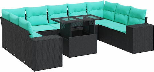 Garten- und Outdoor-Möbelsets 10 Stück Schwarz Akazie mit Kissen