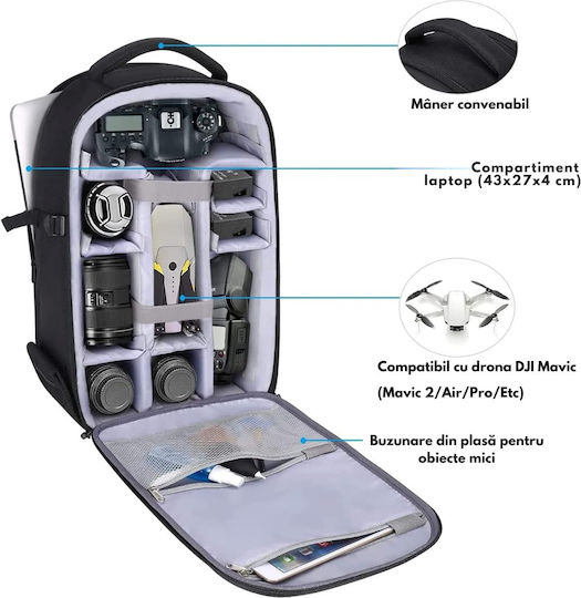 Rucsac Profesional Pentru Camere Multifuncțional Dslr Mirrorless Sport Cameră Dronă Suport Trepied Lentile Accesorii Spațiu Laptop Design Ergonomic Material Rezistent La Apă Compartimente Reglabile Buzunar Antifurt 44x30x19cm