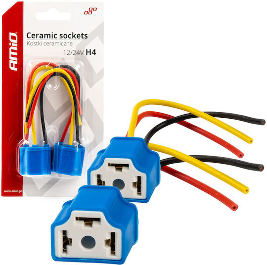 Set 2 Ceramic H4 Socket Bases Heat-resistant 12-24v