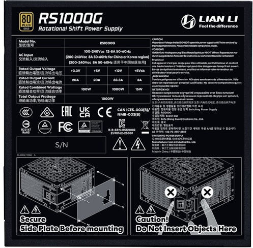 Lian Li RS1000G 1000W Schwarz Computer-Netzteil Vollständig modular 80 Plus Gold