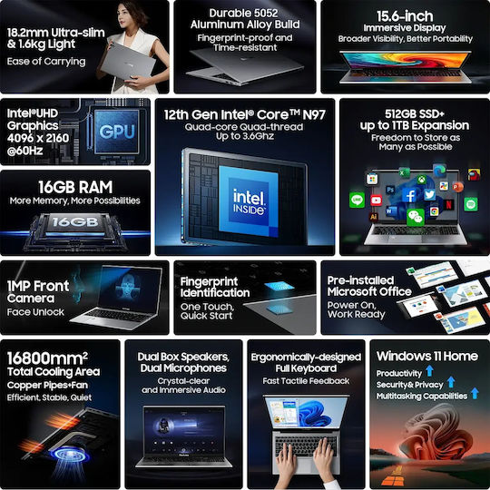 BlackView AceBook 8 15.6" IPS (N-Series-N150/16GB/512GB SSD/W11 Home) (Международна английска клавиатура)