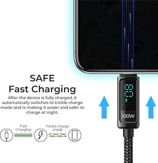 Havit LED USB 2.0 Cable USB-C male - USB-C 100W Μαύρο 2m 21.08.0025
