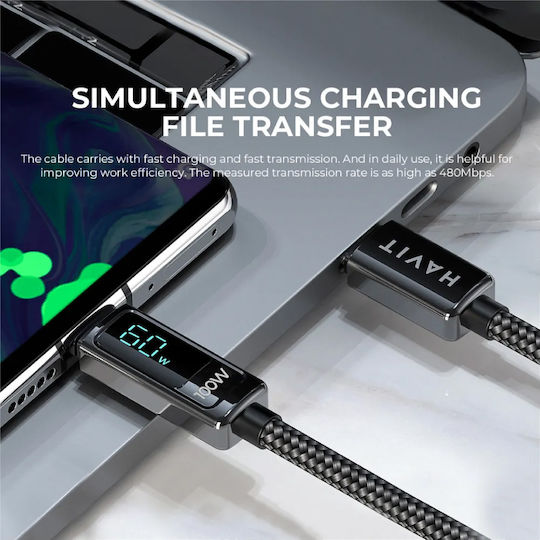 Havit LED USB 2.0 Cable USB-C male - USB-C 100W Μαύρο 2m 21.08.0025