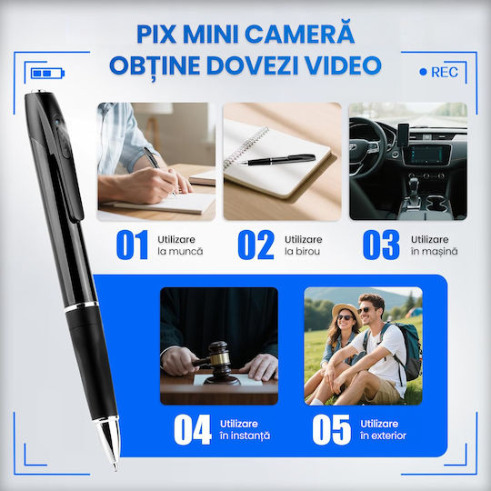 Cameră Ascunsă Full Hd WiFi Stilou 1080p cu Slot pentru Card de Memorie