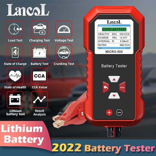 Lancol Micro-500 Tester Baterie Auto Verificare Rapidă 12v Compatibil Plumb-acid Lifepo4 Agm Gel Efb Rezultate Prin Cod Qr