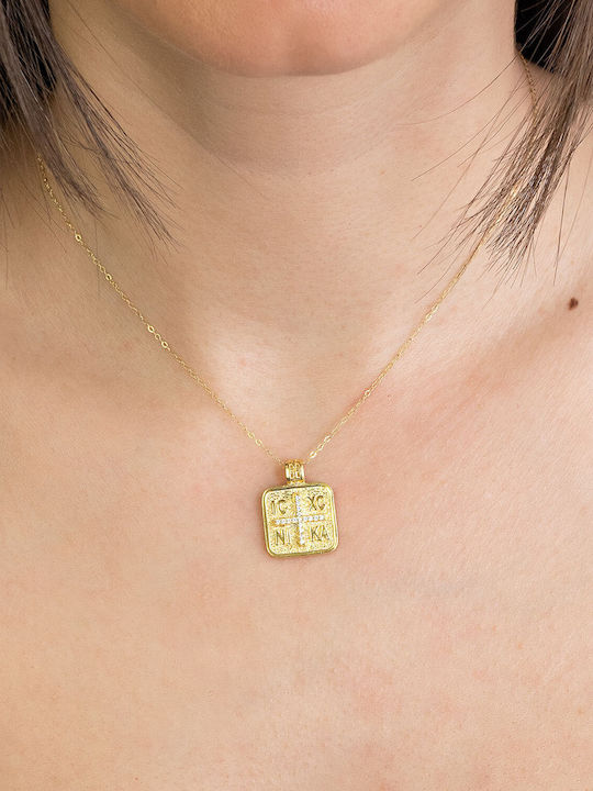 Kiriakos Gofas Necklace Constantine Amulet from Gold Plated Silver with Zircon