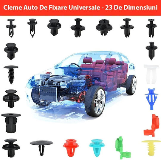 Set 680 Clipsuri Universale de Fixare Auto Kit de Reparare Cleme din Plastic 23 Dimensiuni de la 5 mm la 100 mm Uși Aripi Bare de Protecție Scuturi Multicolore