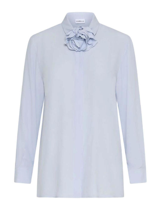 Women's Silky Floral Long Sleeve Shirt Blue