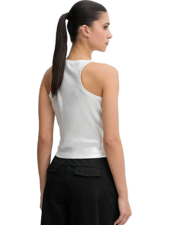 Karl Damen Baumwoll-Ärmellose Silber Bluse