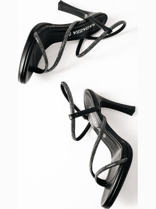 Leather Sandals with Strass Black