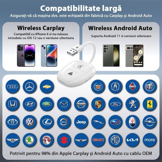 Wireless Adapter Tht-020-9-1 Apple Carplay Android Auto Usb-type-c Dongle 5g Wifi Bluetooth Automatic Connection White