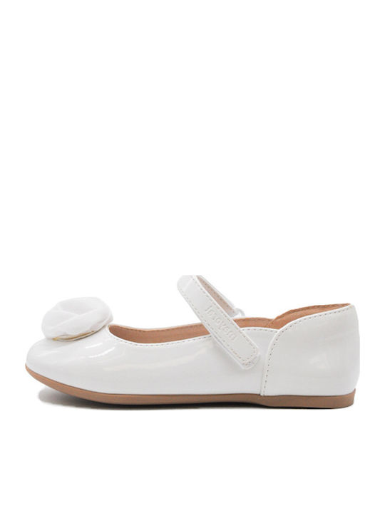 Kids Ballerinas with Hoop & Loop Closure Patent Leather White