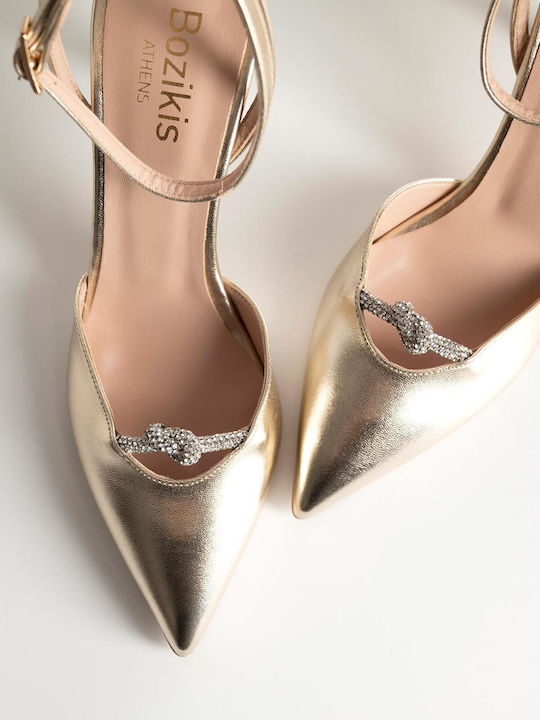 Synthetic Leather Pointed Toe Stiletto Gold High Heels