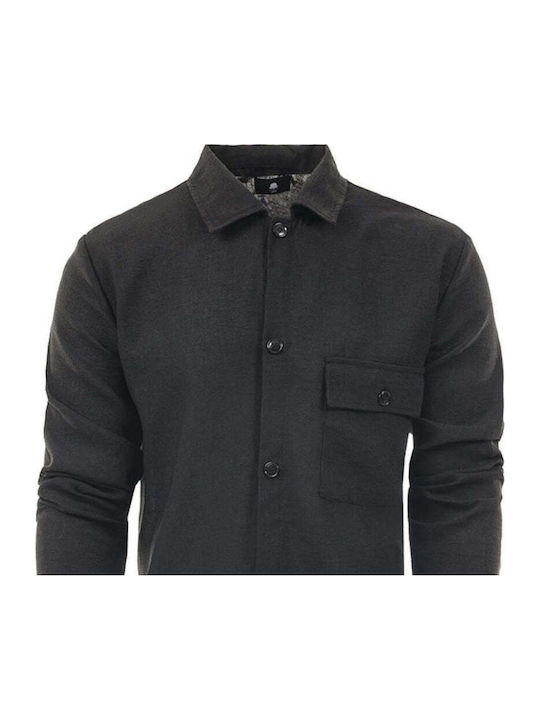 Long-sleeved Cotton Shirt in Wide Line Black