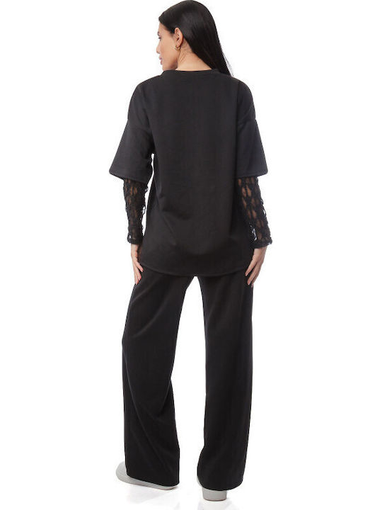 Black Set Trousers Blouse Lace