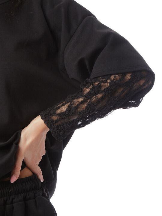 Black Set Trousers Blouse Lace